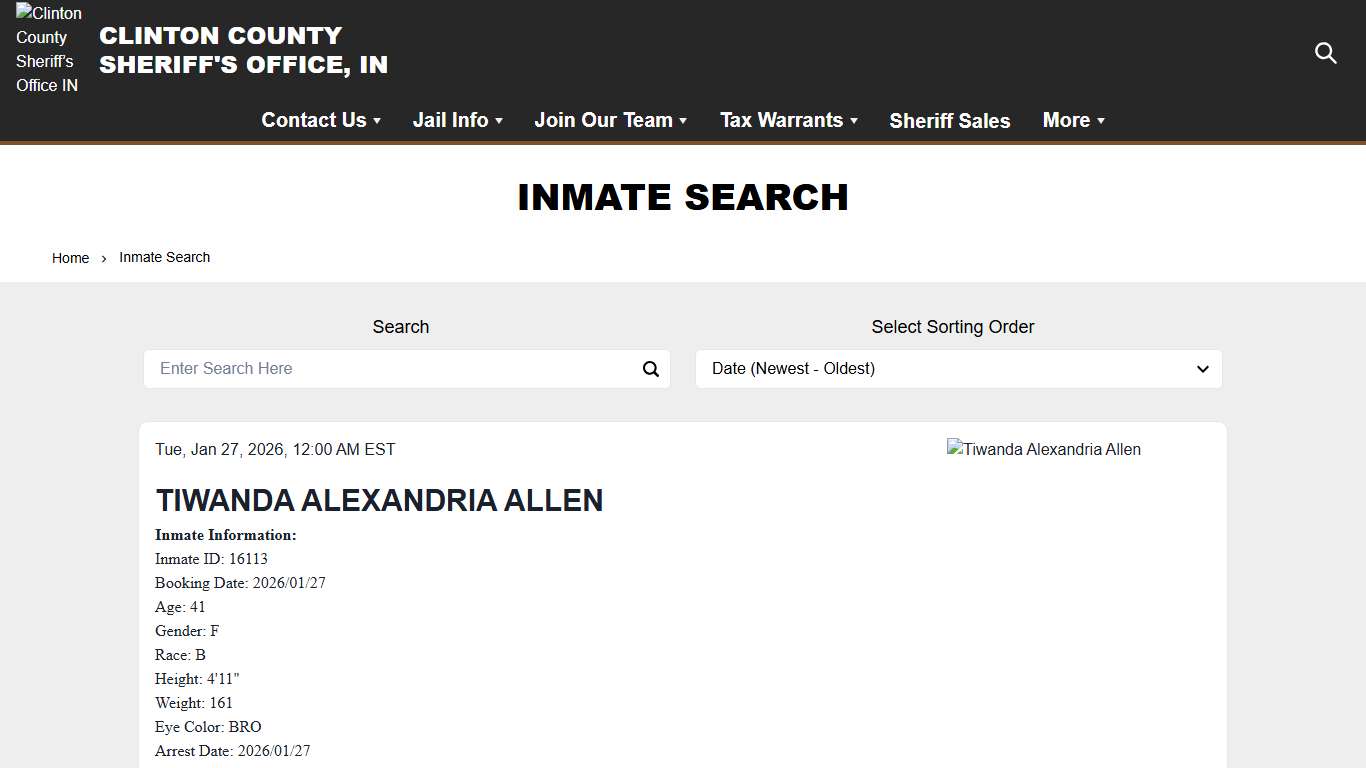 Inmate Search Clinton County Sheriff’s Office IN